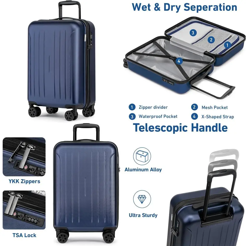 

Ручная кладь 22x14x9, одобренный авиакомпанией, жесткий чемодан с двойными вращающимися колесами, ПК + ABS, TSA, дорожный чемодан с замком