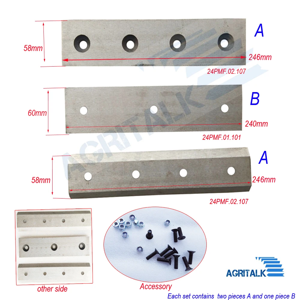 24PMF.02.107 Chipper Blade with Blade Anvil 24PMF.01.101 for Jinma WC-6 WC-8 / 24PMF.131 Wood Chipper or Hanmey, DF Town Sunny