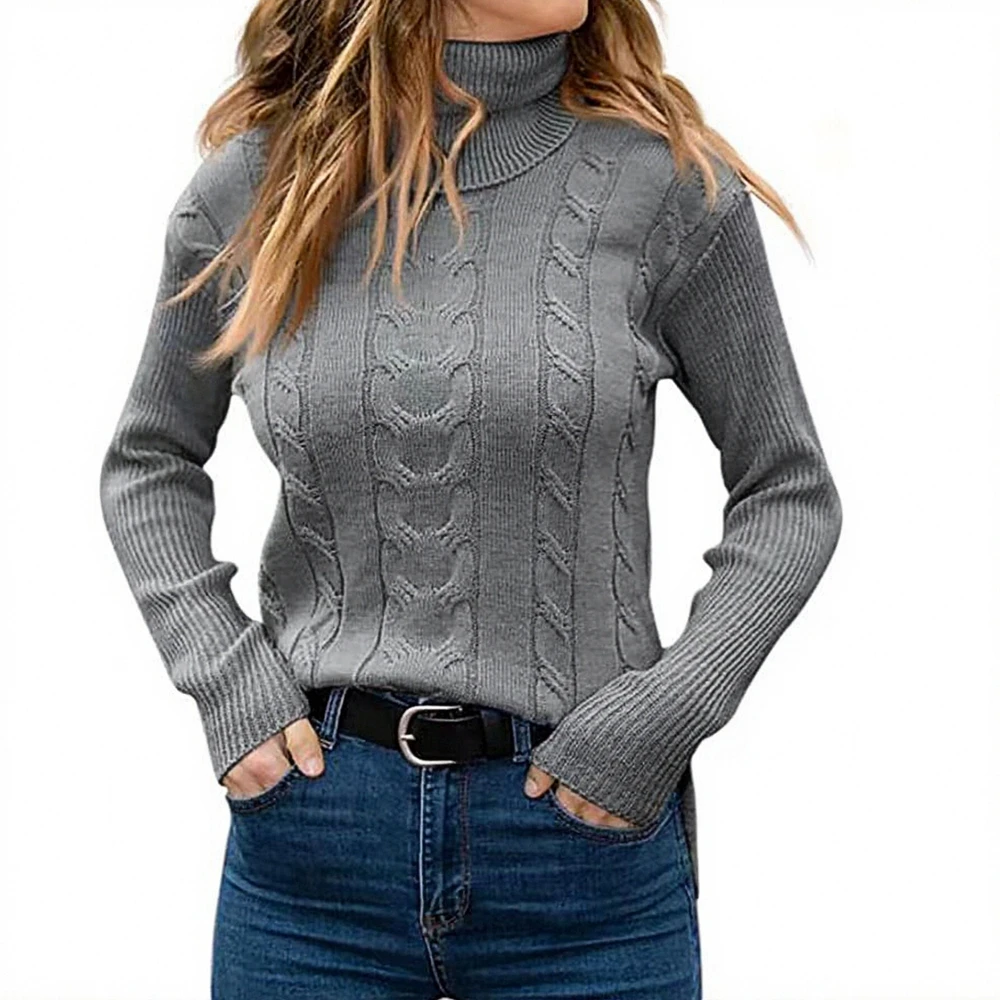 

Женский свитер с высоким воротником в стиле ретро, однотонный, с длинным рукавом, осень-зима, новый стиль, модный топ в Европе и США