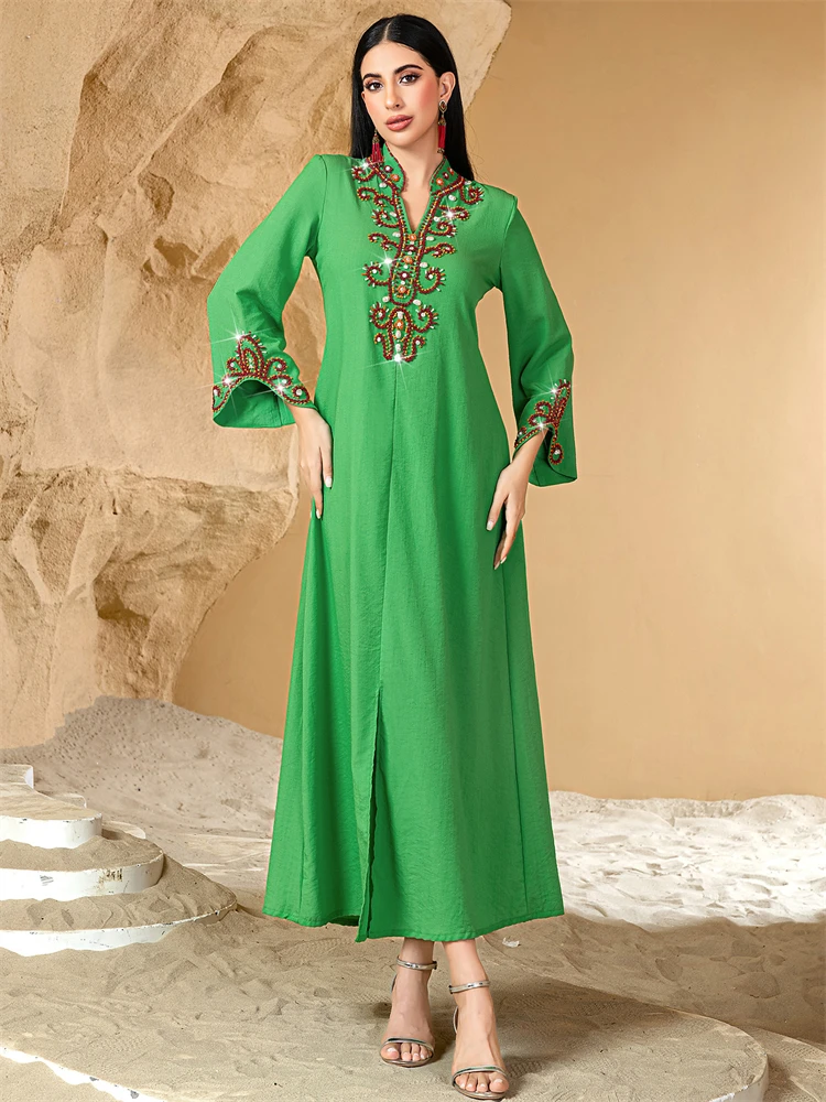 Ramadan Eid Green Abaya Damen Dubai Luxury Kaftan Muslim Evening Dress Abayas For Women Clothing Islam Robe Femme Musulmane