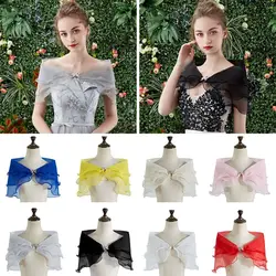 Women Bow Rhinestones Casual Lace Sleeve Shrug Bridal Shawl Dress Cloak Wedding Cape