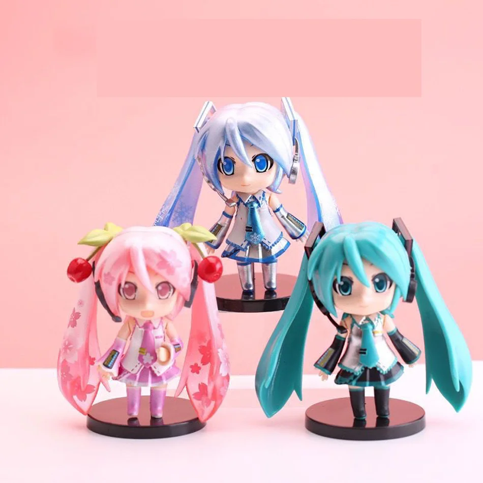 The New Hatsune Miku Figure Mini Character Ornaments Kawai Pink Green Hatsune Home desk Decoration Adult Toy