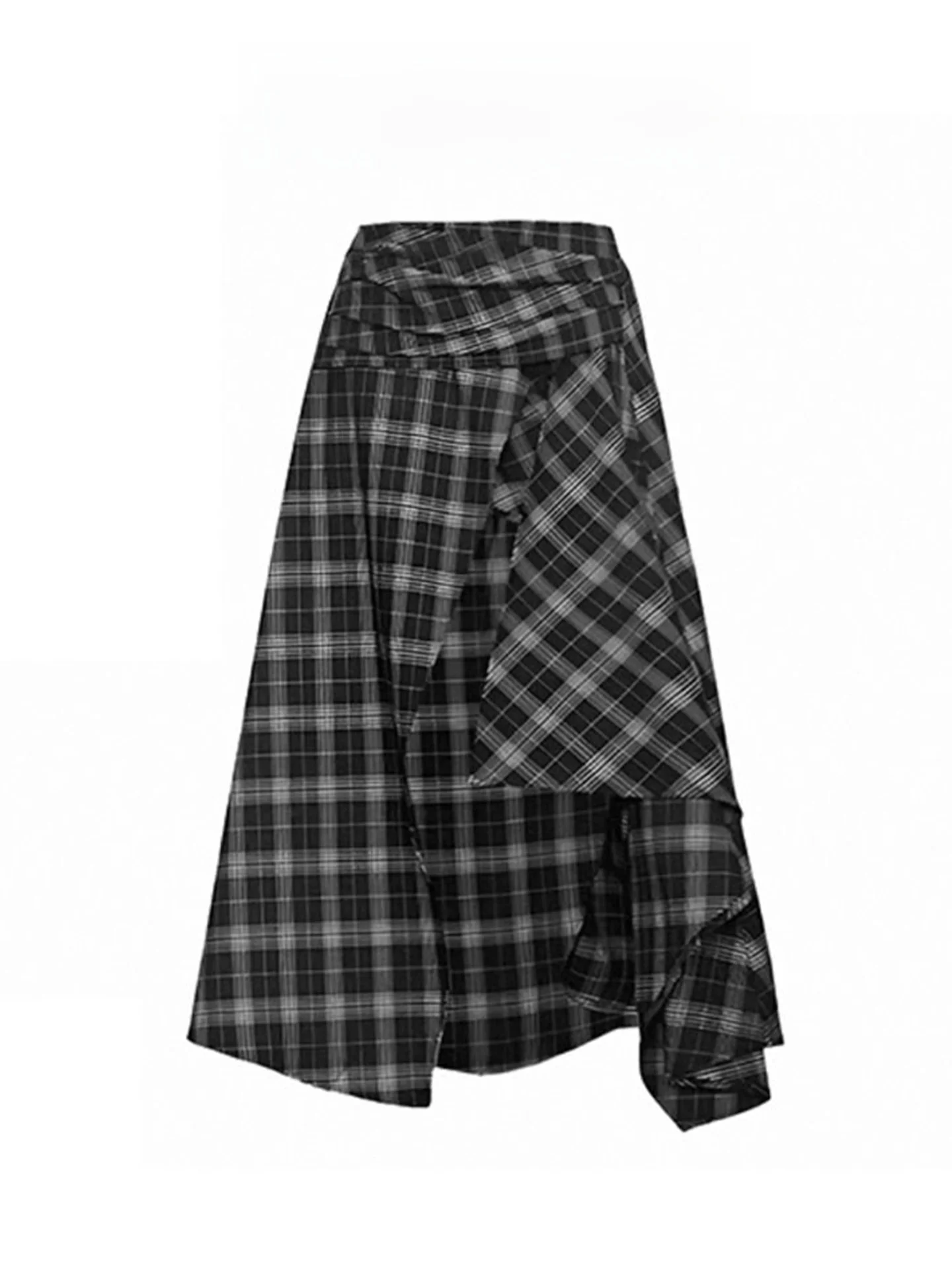 

Retro Bla White Plaid Asymmetrical High Waist Slimming Midi Skirt Women's Faion Design Spring Summer New Arrival