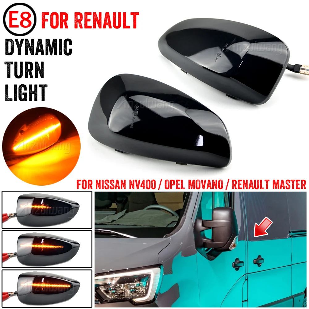 2Pcs Dynamic LED Side Wing Mirror Turn Light For Renault Master MK3 For VAUXHALL OPEL MOVANO 2010-2015 For NISSAN INTERSTAR