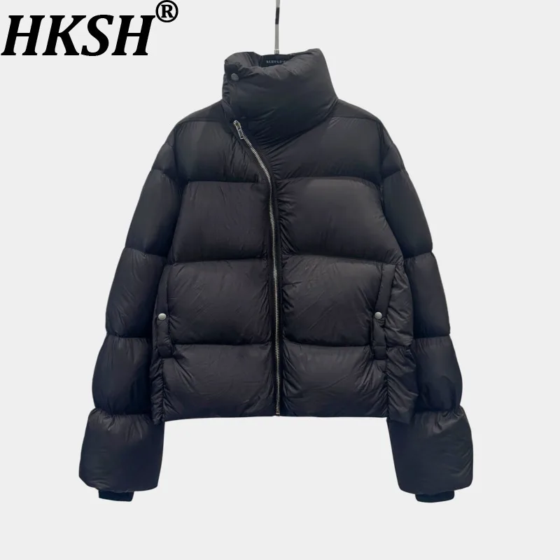 HKSH 2025 Winter New Women Down Coat Stand Collar Diagonal Zipper Pockets Dark High Street Fashion Thickened Warm Jacket HK13333