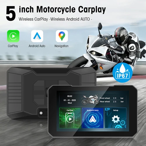 Imagen 2 del producto Pantalla táctil para motocicleta, pantalla CarPlay compatible con grabación de cámara Dual con CarPlay inalámbrico y Android Auto IP67 Waterpr
