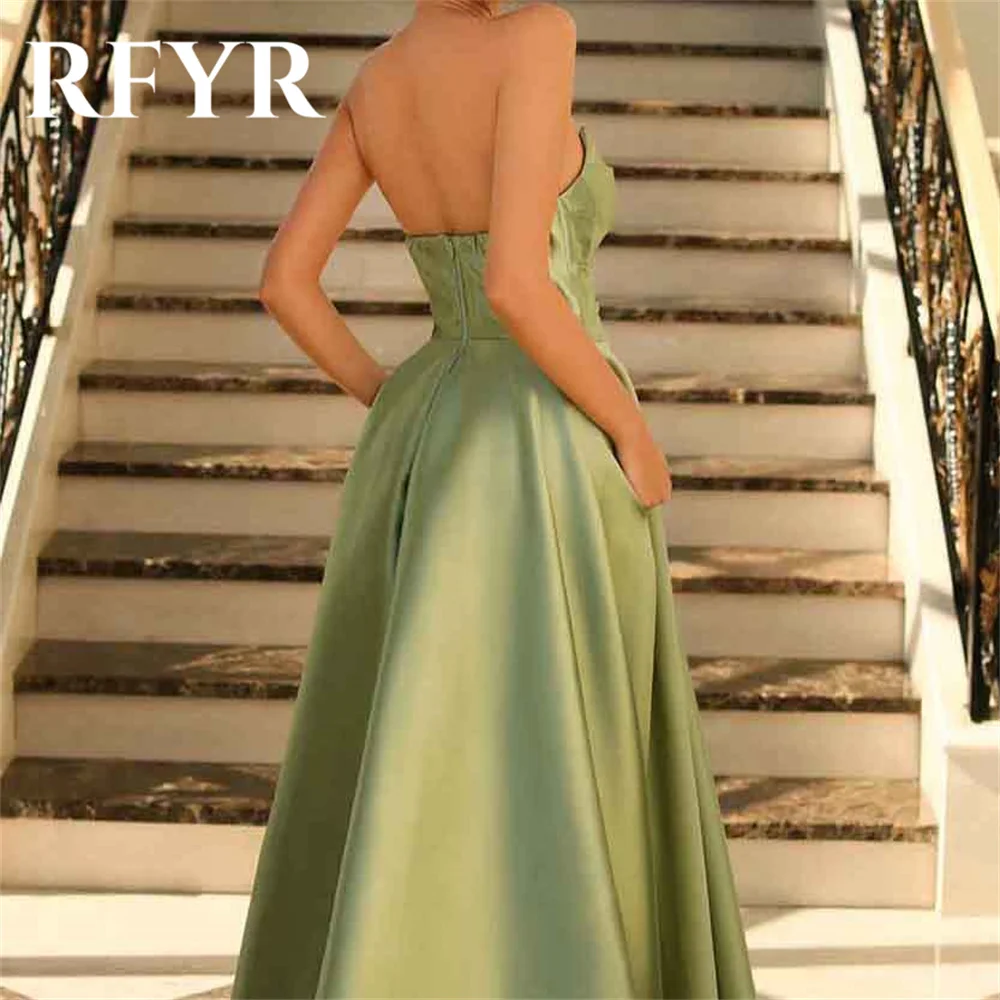 RFYR Green A-Line Formal Dresses Stain Pleats Party Dress with SIde Slit Strapless Sleeveless Special Occasion Dress robe soirée