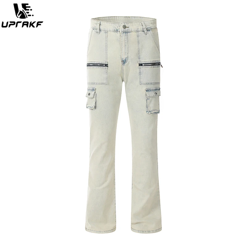 

UPRAKF Zip Jeans Pocket Streetwear Denim Pants Casual Straight-leg Fashion Trousers Fit Summer Pantalones