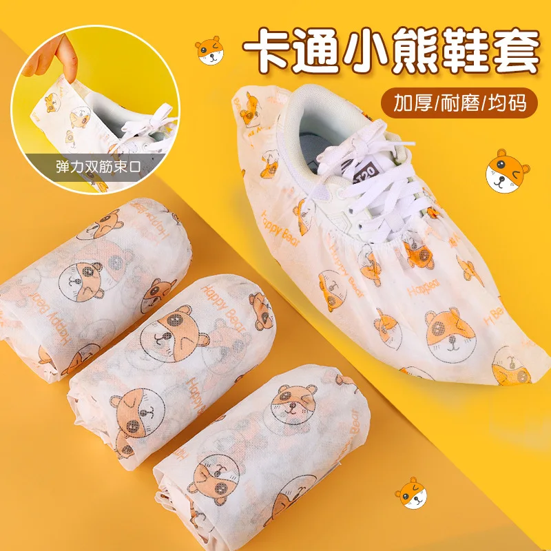 Best-Seller on Douyin Disposable Printed Cartoon Shoe Cover Home Non-Slip Booties Indoor Student Thicken Non-Woven Fabric Shoe C