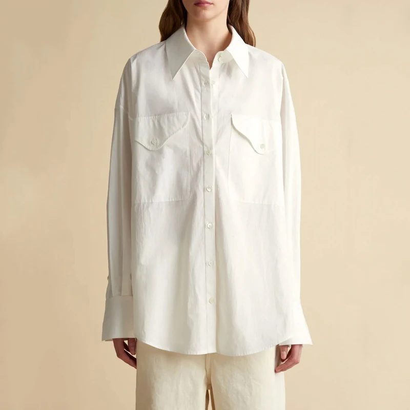 

Slim Fit Long Sve White irt Cotton ket Loose Tailoring Turn-down Collar Commute Faionable Women's Premium irt