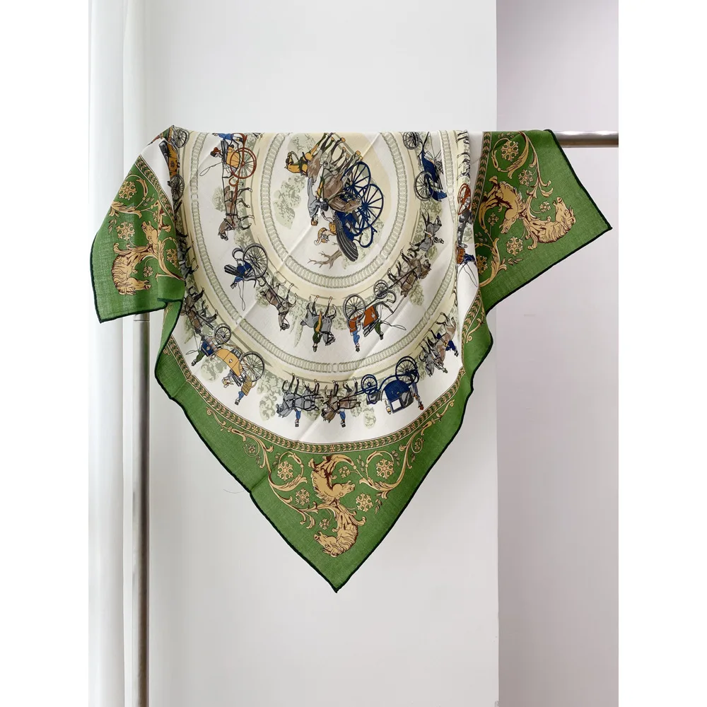 

Зеленый шелковый шерстяной шарф, роскошные дизайнерские шарфы для волос для женщин, свернутые шали, зимние квадратные шарфы, рождественский подарок для влюбленных