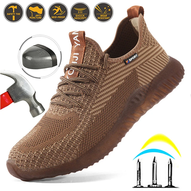 Breathable Safety Shoes Men\'s Work Boots Steel Toe Cap Puncture-Proof Indestructible Security Shoes Light Comfortable Sneakers