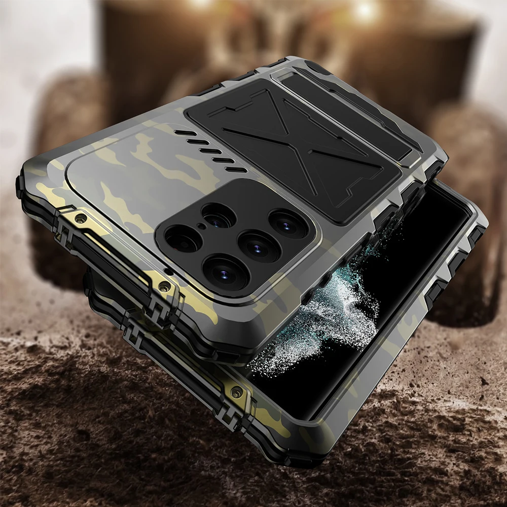 

R-just Heavy Duty Armor Case For Samsung Galaxy S24 S23 Ultra Aluminum Military Tough Cover Built-in Screen Protector Holder