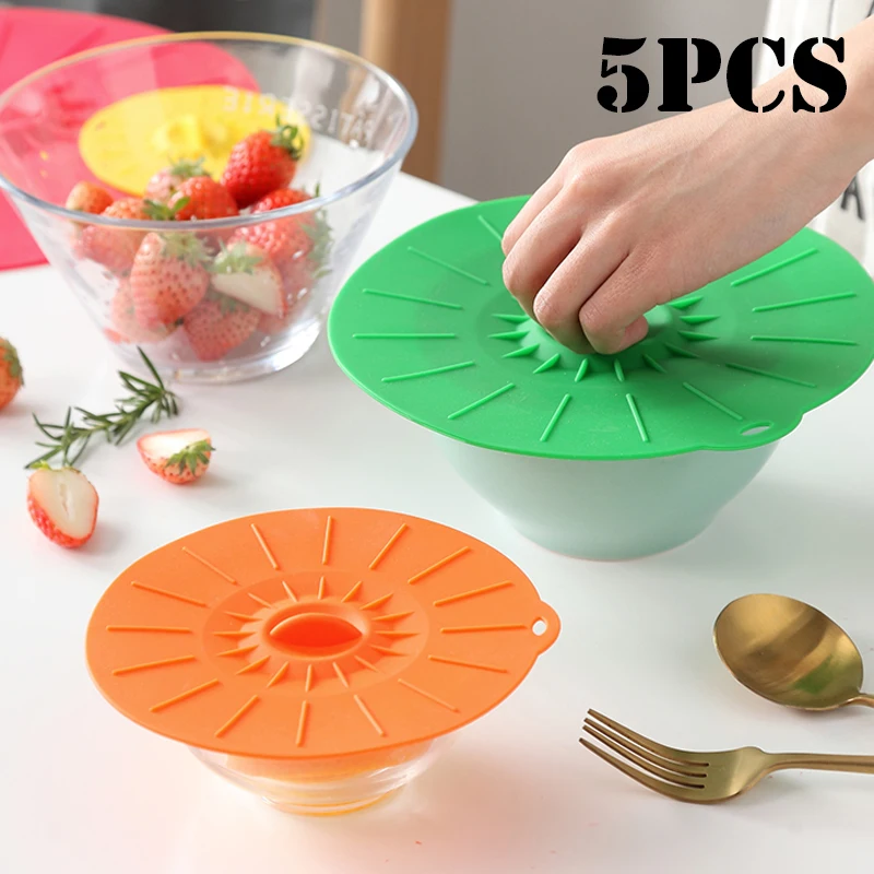 Silicone Bowl Cover Reusable Fresh-keeping Cover Food Contact Safe Microwave Food Dust-proof Splash-proof Cover Kitchen Supplies