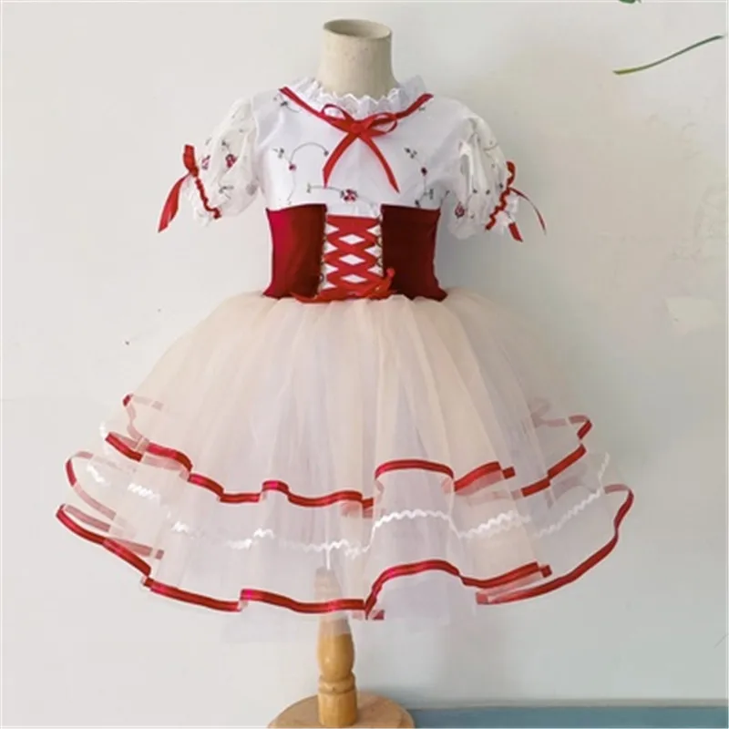 

performance children's dance Tutu costumes professional stage red gauze dress Giselle performance ballet costumes puffy sleeves