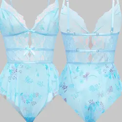 Sexy Spaghetti Strap Floral Sheer Lingerie Bra Set See Through Underwear Sensual Night Dress for Women Erotic Bobysuit