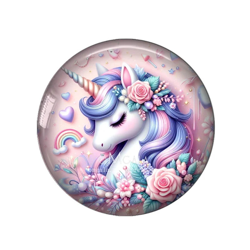 Lovely Cartoon Unicorn Patterns 12mm/18mm/20mm/25mm Round Photo glass cabochon demo flat back Making findings