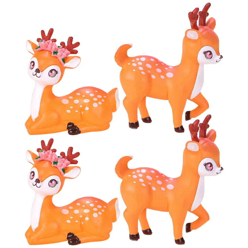 

4PCS Mini Garden Decor Sika Deer nament Plastic Animal Decoration Cartoon Figurines for Home Yard Festive Elk Craft Decors