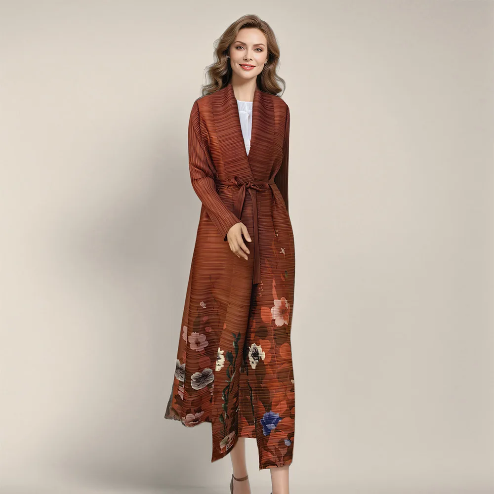 

Muslim robe women's long skirt Dubai large size robe high-end ethnic clothing printed lace-up fashionable simple temperament ele