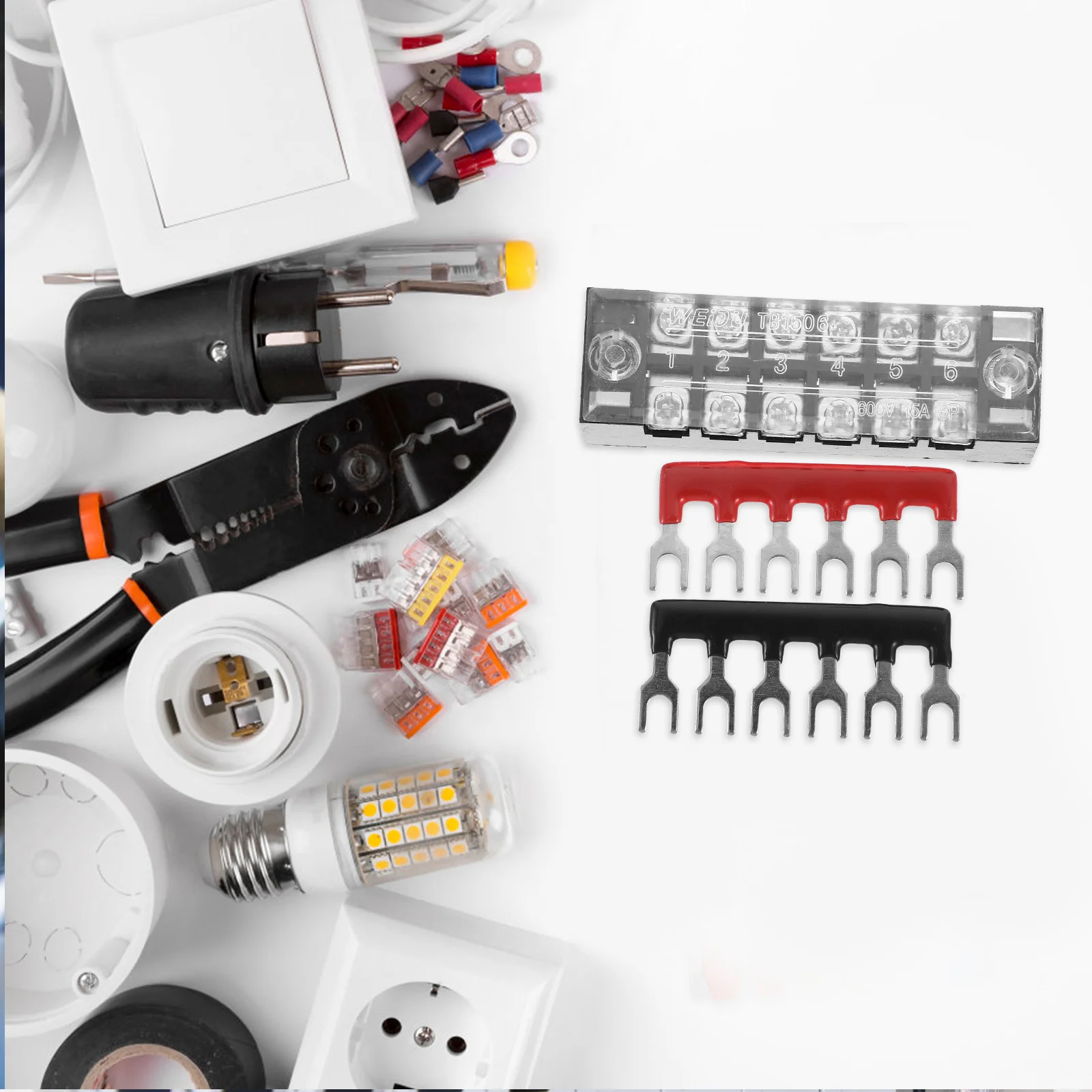 

5Sets Terminal Block Strip 600V 5A 6 Position Pre-Insulated Dual Row with Cover Easy Wiring Reliable for Home Appliance Computer