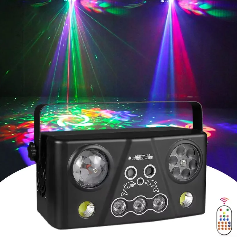 

5-в-1RGB лазерный светильник с дистанционным управлением, светодиодный сценический эффект, проектор, DJ Party Light для КТВ, бара, клуба, концерта, свадебного театра