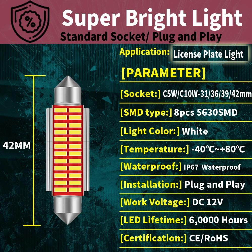 2x C5W Led Wewnętrzne żarówki na samochodach Festoon 31mm 36mm 39mm 41mm 42mm Czytanie Kopuła Bagażnik Pojazdy Dioda Lampa Do Opel Astra J