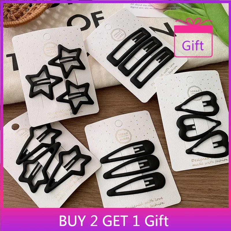 

3pcs New Ins Style Matte Black Drop Oil Geometric Diamond Hollow BB Hair Clips High-End Versatile Bangs Hairpins Women