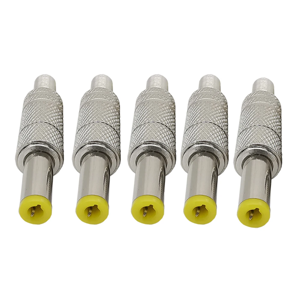 5/10Pcs 5.5x2.1mm/5.5mm*2.5mm DC Power Male Plug Jack Adapter Metal Connector Plug With Yellow Head