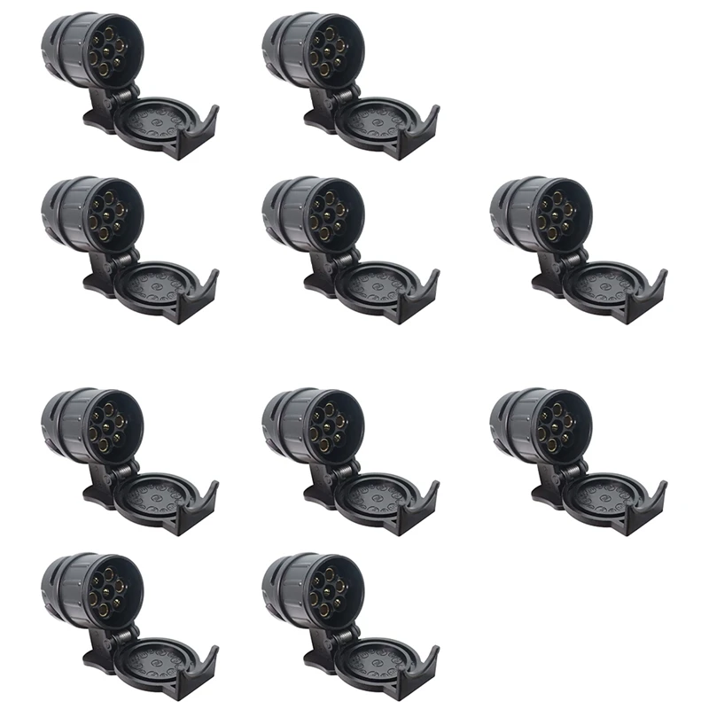 10Pcs 12V 7 Pin Car Trailer Socket Euro Trailer Socket RV Power Cord Socket Waterproof Connector For RV Euro Truck