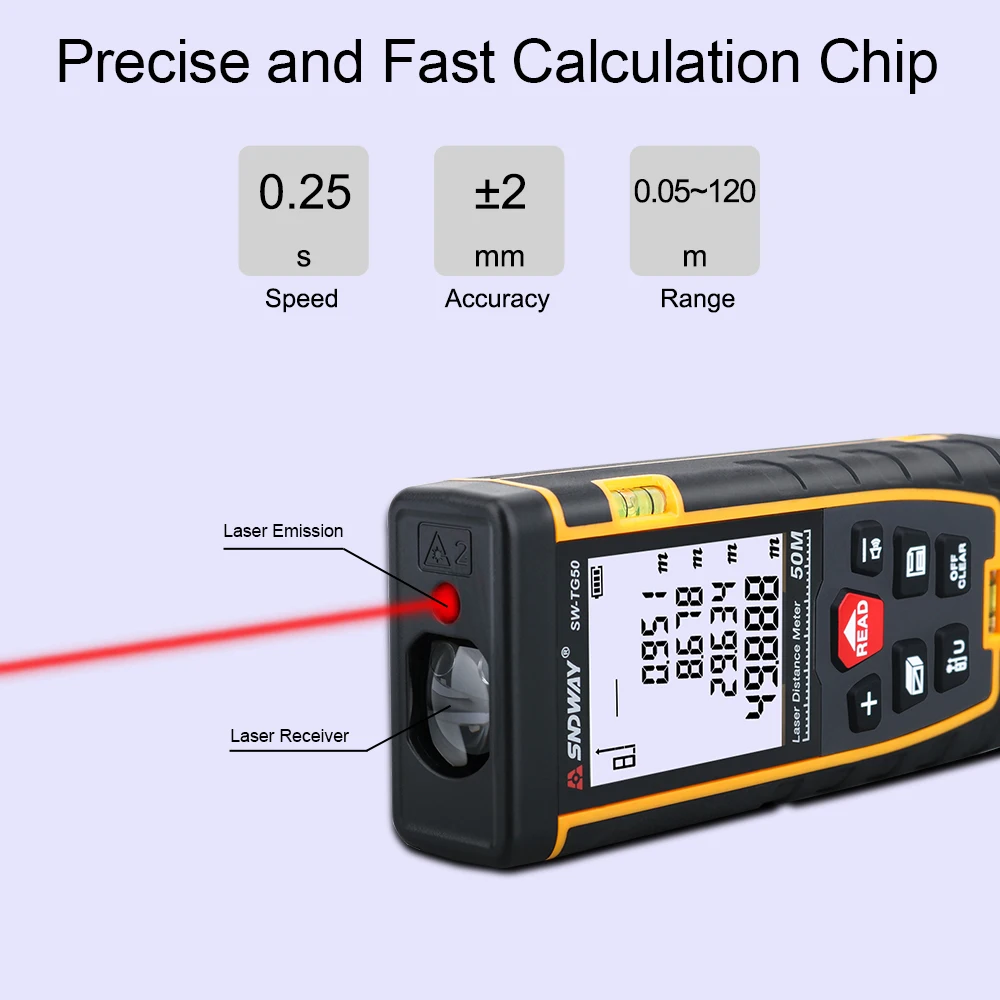 SNDWAY Laser Distance Meter Laser Rangefinder Laser Tape Measure 50M 70M 100M 120M Range Finder Ruler Diastimeter Roulette Tool