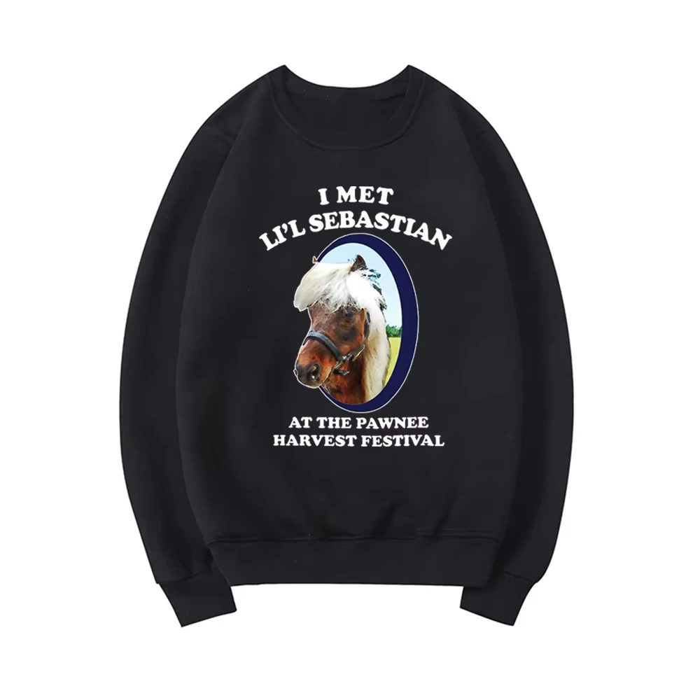 سترة I Met Lil Sebastian سترة Pawnee Harvest Festival التلفزيون والحدائق والترفيهية للجنسين بغطاء للرأس برسومات مضحكة #1