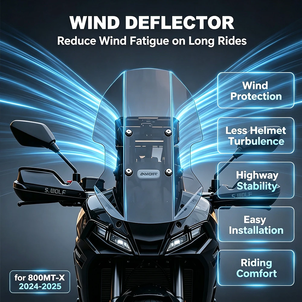 For CFMOTO 800MT-X 2024-2025 Motorcycle Windshield Reduce Helmet Wind Buffeting Wind Noise During Highway Iong-Distance Riding