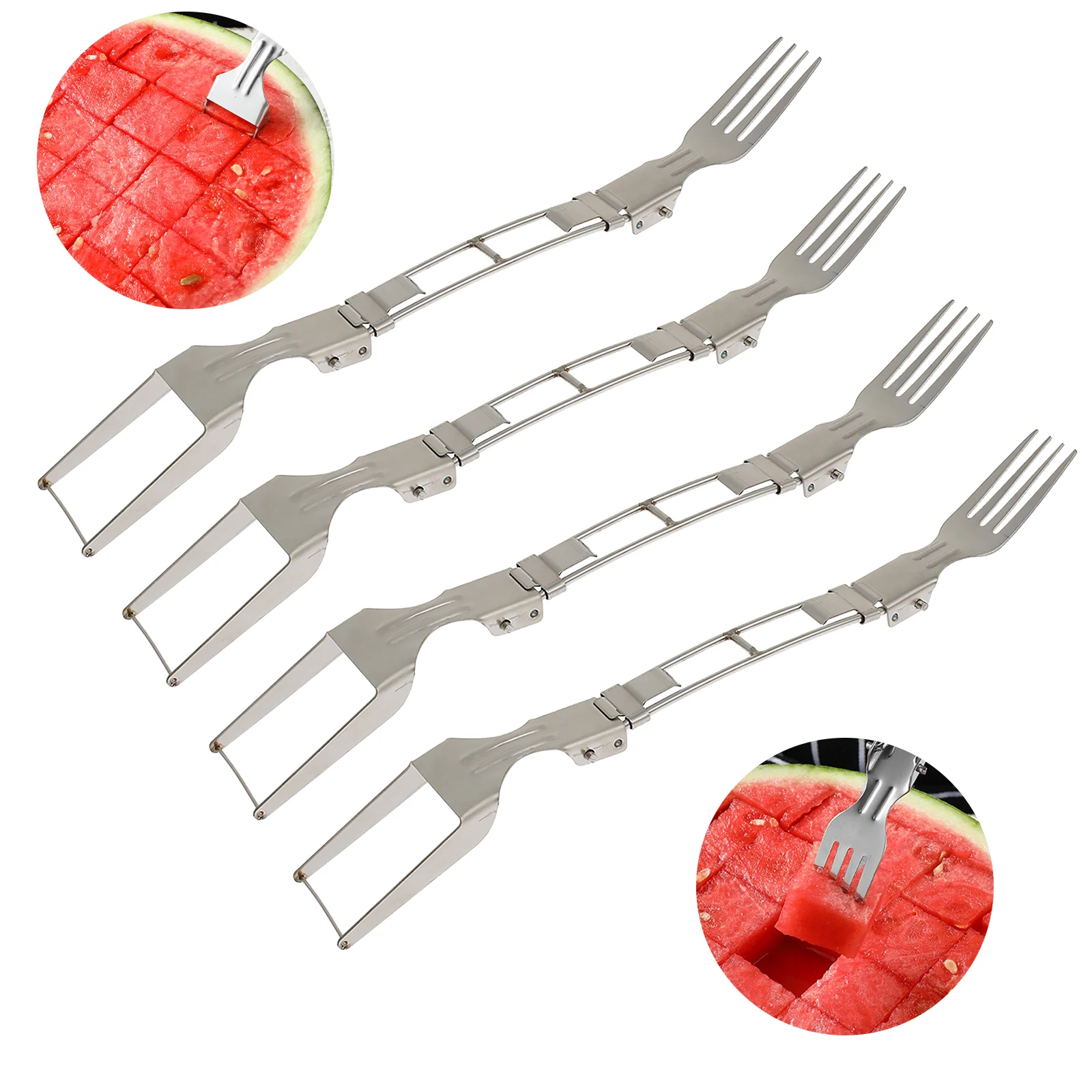 

20/4pcs Watermelon Fork 2 in 1 Stainless Steel Fruit Slicer Cut Fruit Artifact for Fruit Dicing Divider Kitchen Cut Melon Gadget