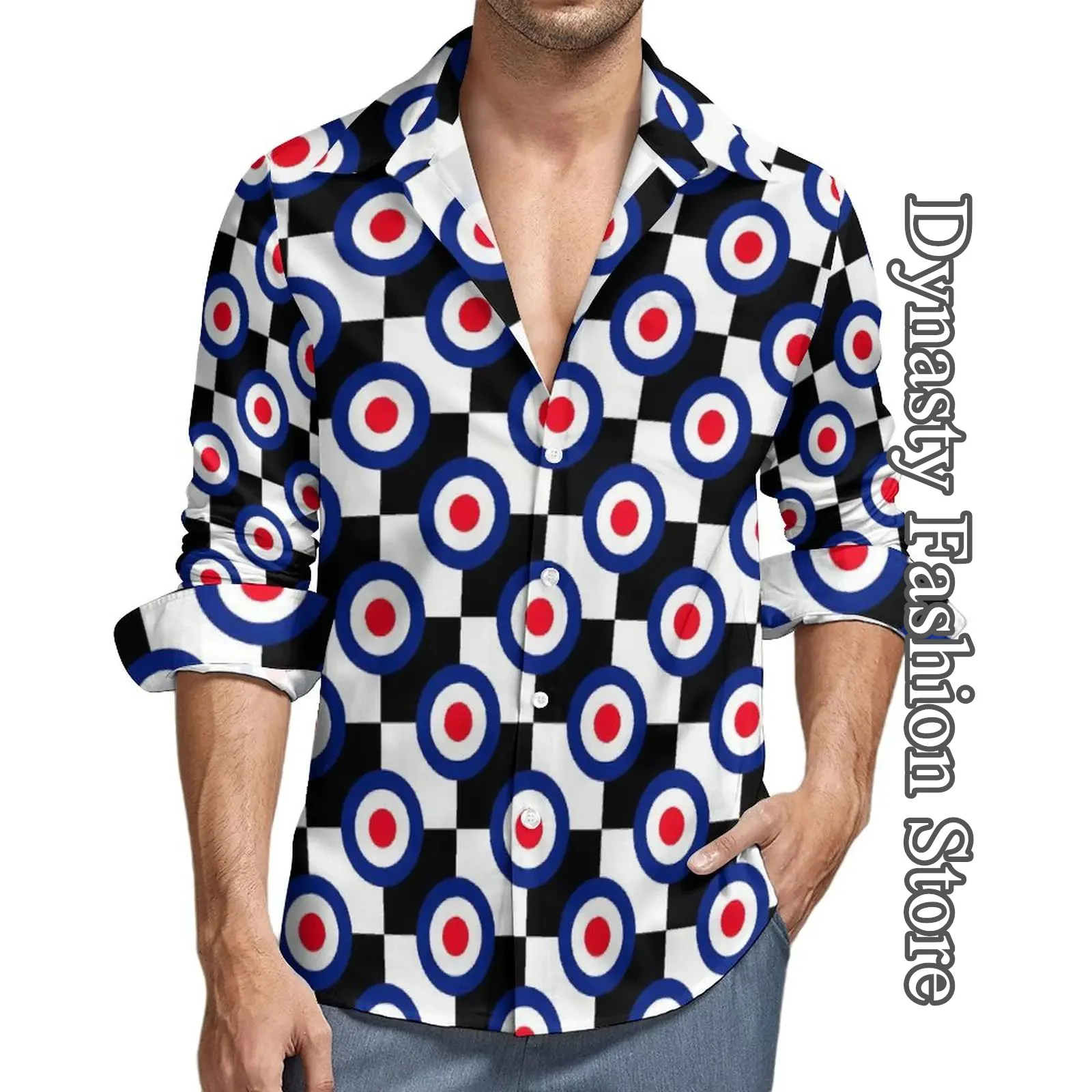 قميص رجالي مطبوع على الشبكة ، أكمام طويلة ، توبات بأزرار ، أزياء كاجوال يومية ، ملابس عصرية للذكور ، ملابس الشارع الكلاسيكي ، الربيع ، الخريف #3