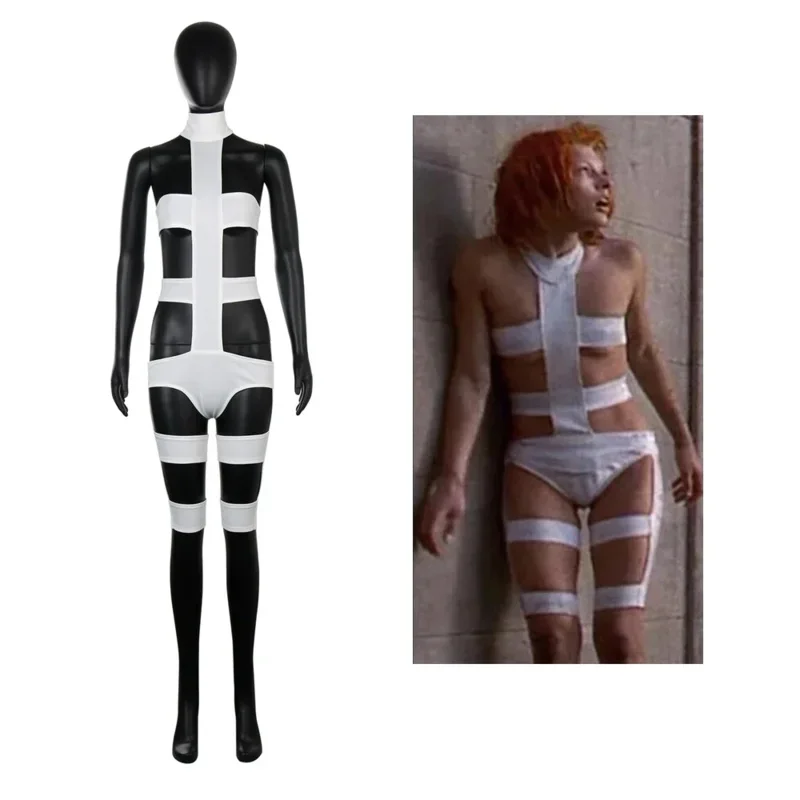 

The Fifth Element Leeloo Cosplay Costume Full Set Sexy Jumpsuits Pure White Bandage Body Suit Halloween Cosplay Outfits T