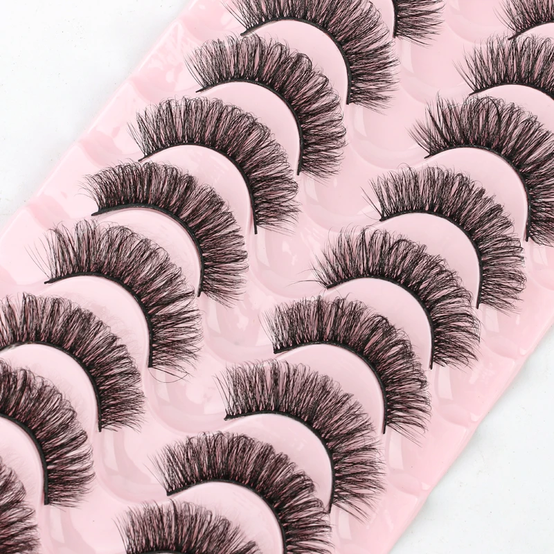 10 pairs of fluffy 7D three-dimensional thick curled faux mink fur false eyelashes messy European and American simulation
