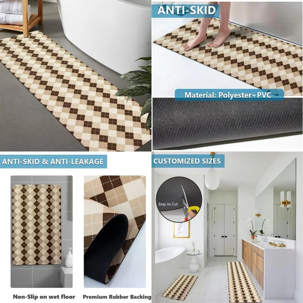 

custom-sized rubber non-slip, quick-drying, super absorbent thin bath rugs for doorway, washable bathroom floor mats