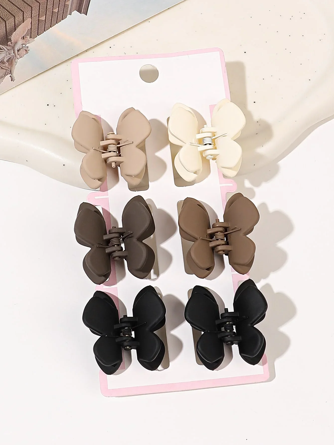 6 pezzi piccoli Mini clip artiglio a farfalla per donne ragazze, clip a ganasce antiscivolo per capelli sottili e spessi (Beige, kaki, marrone, nero)