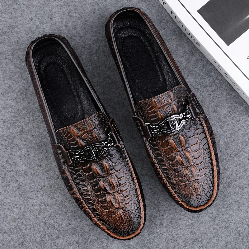 

Crocodile Pattern Mens Loafers Genuine Leather Casual Shoes Men Slip-On Shoes Lightweight Man Driving Flat Fashion New Mocasines