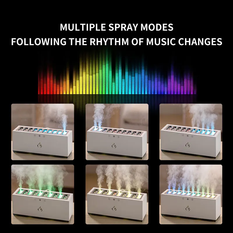 Dynamic Music Flame Air Humidifier USB Mist Eliminator, LED Lights Follow The Sound Rhythm Spray, Home Office Fragrance Diffuser