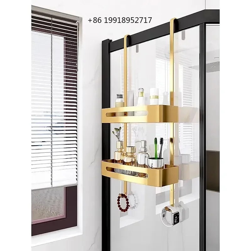 Pull Gold Shower Room Frame Large Capacity Double Layer Hanging Basket Wall Hook