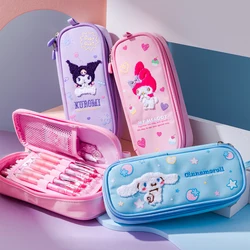 Sanrio Kawaii Student Stationary Large Capacity Pencil Box School Supplies Embroidery Pencil Case Kuromi Pen Storage Bags