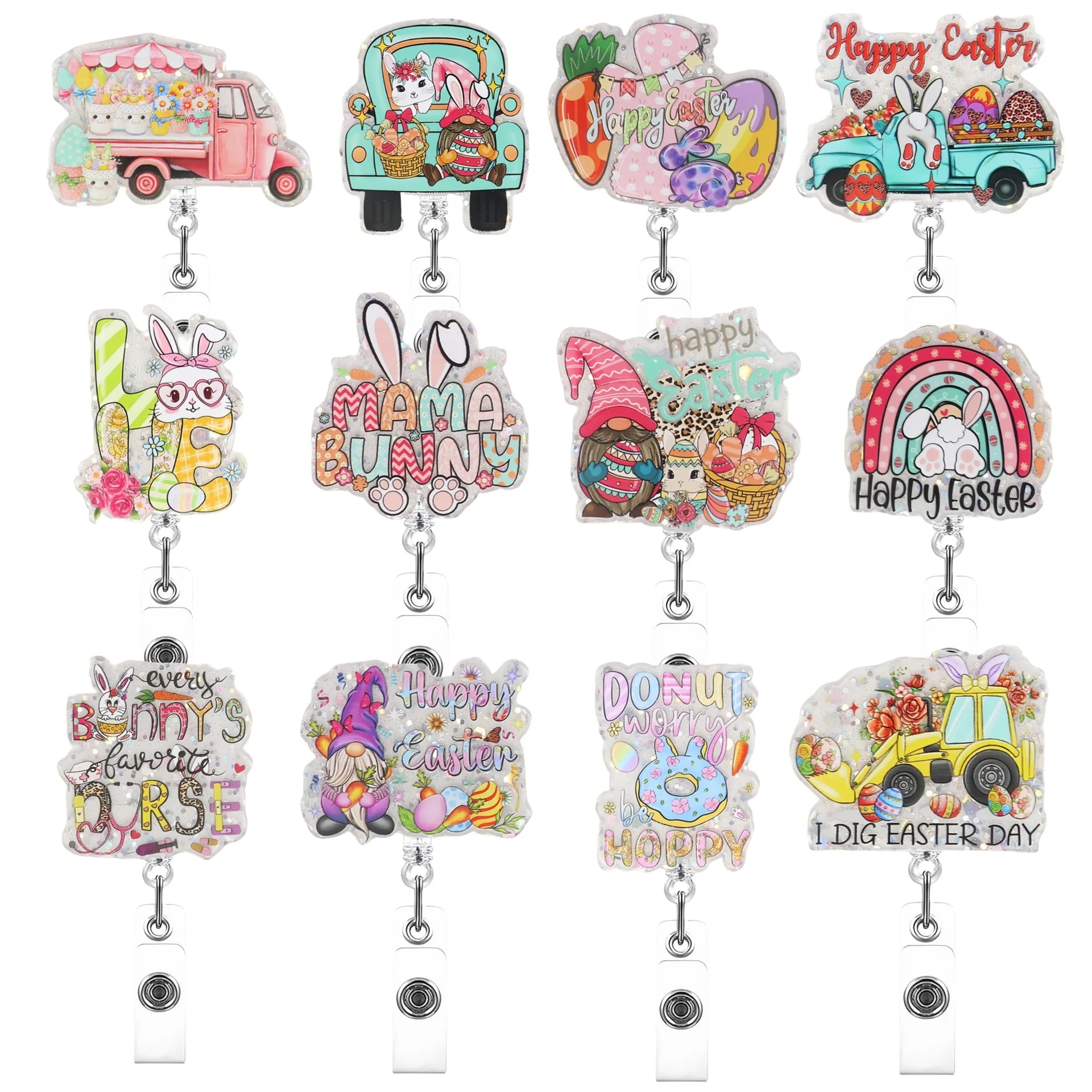 

Акриловый значок с яйцами пасхального кролика, катушка, выдвижная именная бирка, зажим «крокодил», держатель для удостоверений личности для медсестры, врача, учителя, студента