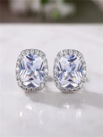 Ne'w Bright White/Yellow/Pink CZ Stud Earrings for Women Fashion Contracted Jewelry High Quality Wedding Engagement