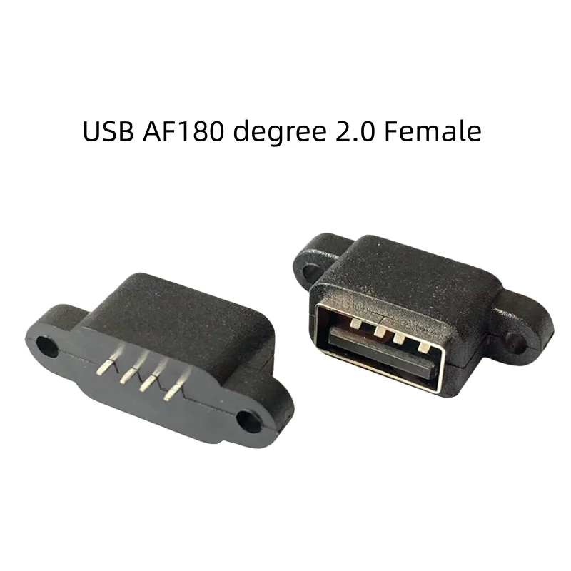 USB 2.0 4pin female socket A female head direct pressure 180 degree waterproof power socket with screw holes direct insertion