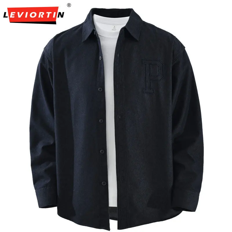 Japanese style fresh embroidered long sleeved shirt for men fashionable and versatile, artistic and casual, simple and loose top