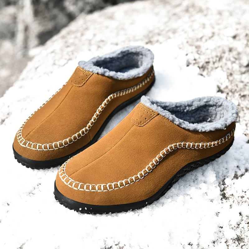 

Men Snow Shoes Winter Outdoor Sneakers Short Plush Lining Thickened Flat Slip on Shoes Cold Proof Elderly Walking Shoes EU38-48