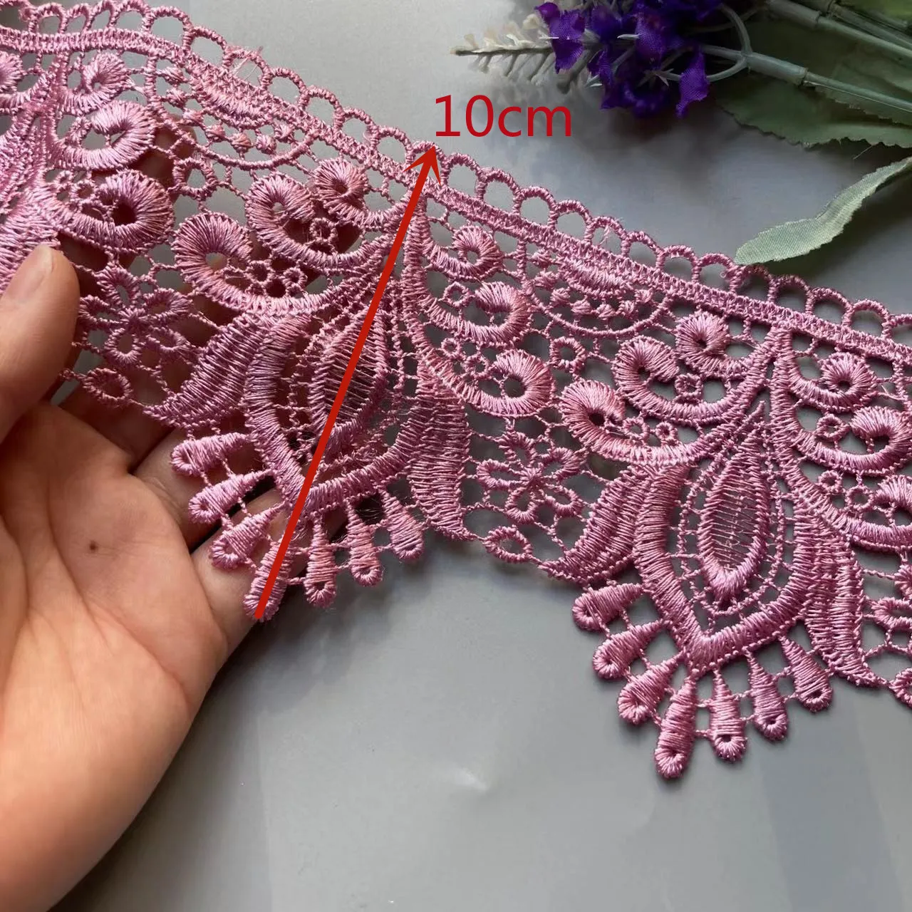 1 Yard Purple Embroidered Flower Lace Ribbon Trims for Costumes Sofa Home Textiles Curtain Trimmings Dress Applique 10 cm New