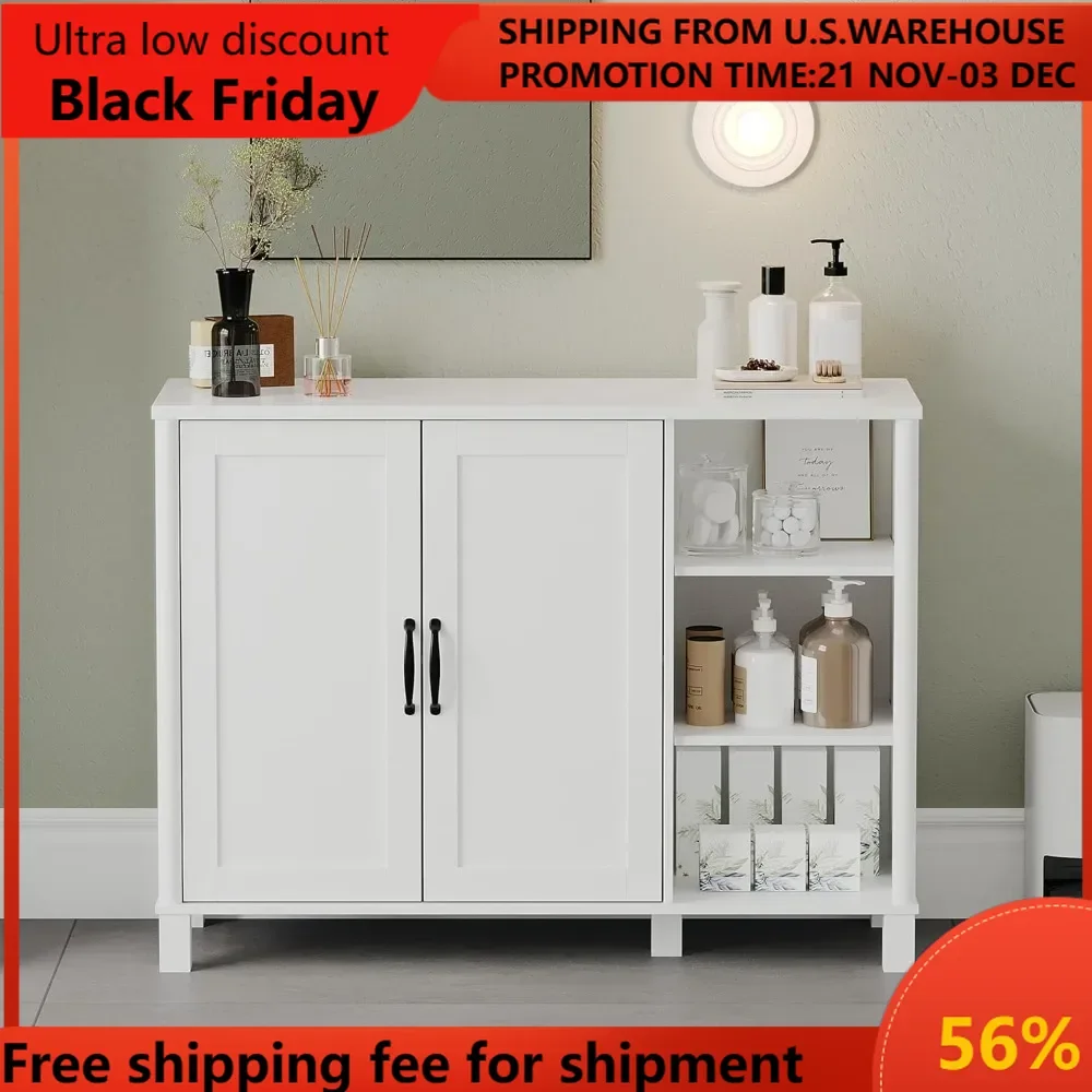 

Bathroom Storage Cabinet, Freestanding Floor Cabinet with Doors and Shelves, Bathroom Storage Unit, Kitchen Cupboard with Open C