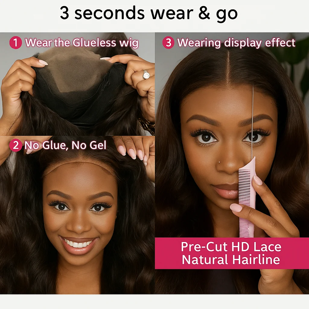 باروكة من شعر طبيعي مفرود بني غريب HD 13x6 دانتيل أمامي قبل القطع بدون صمغ شعر مستعار منزوع مسبقًا للمبتدئين مظهر طبيعي للنساء